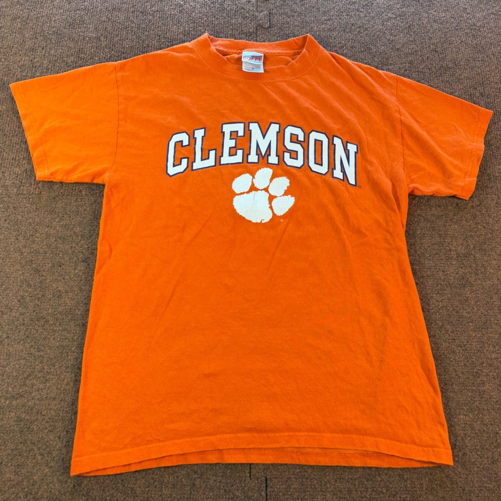 A+ Soffe Clemson Tigers Orange Graphic T-Shirt Small NCAA College Paw Print Logo